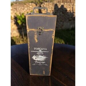 Toscana Wooden Wine Bottle Gift Box Rustic Distressed Single Bottle Storage Case